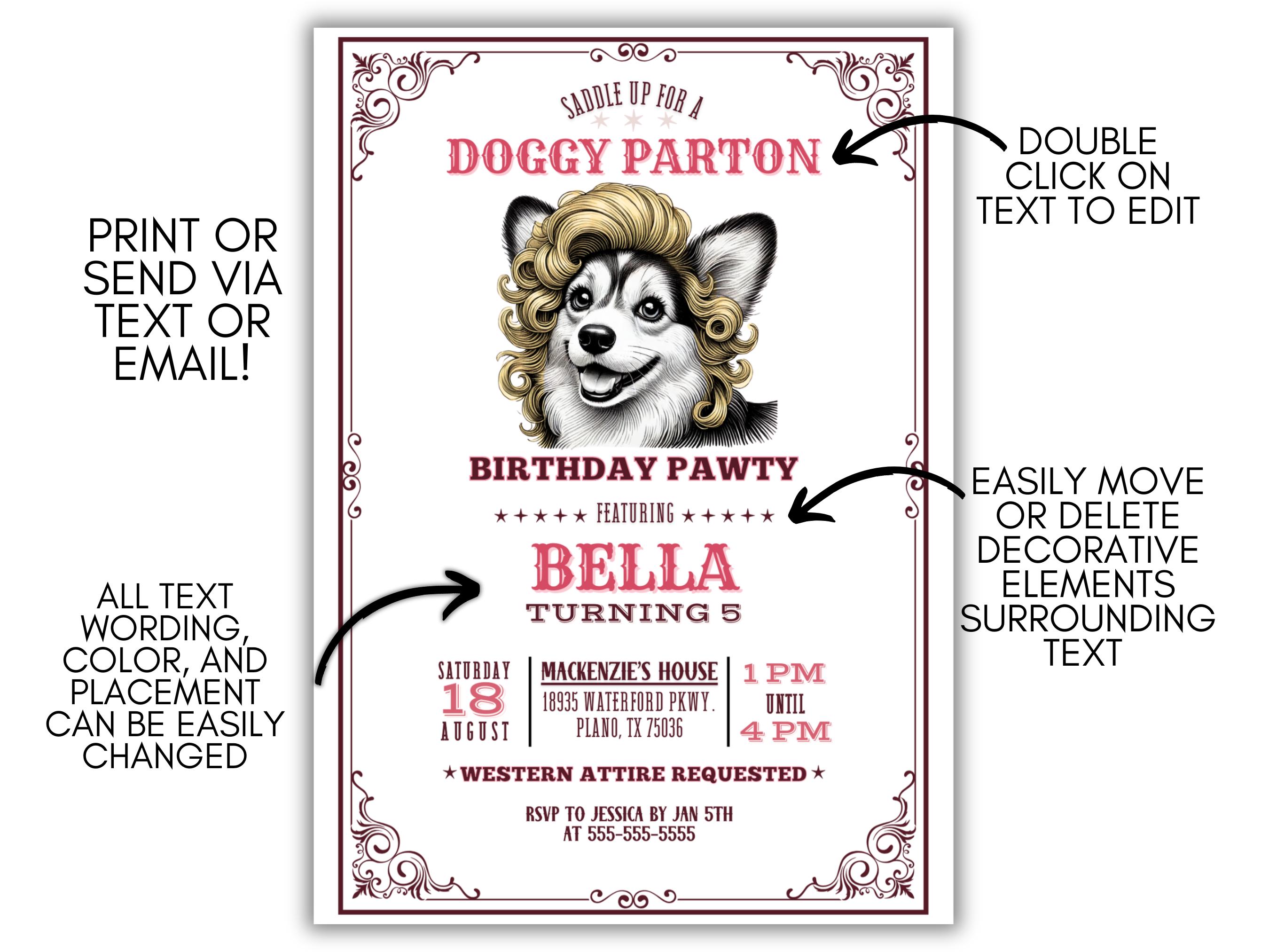 Corgi Rodeo Doggy Parton Dog Birthday Invitation, Mobile + Print Templates, Corgi ...