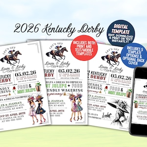 Let's Get Down & Derby 2026 Kentucky Derby Invite, MOBILE + PRINT TEMPLATES, Customizable Template, Digital Download, Editable, Text