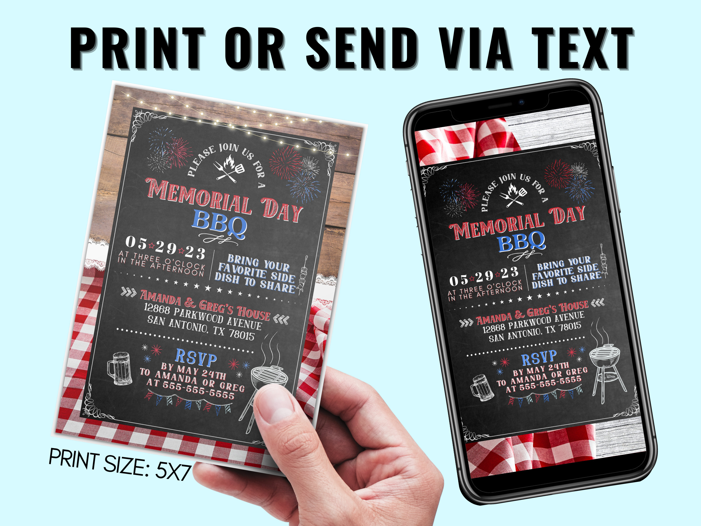 Memorial Day BBQ Editable Template, Invitation, Backyard Cookout ...