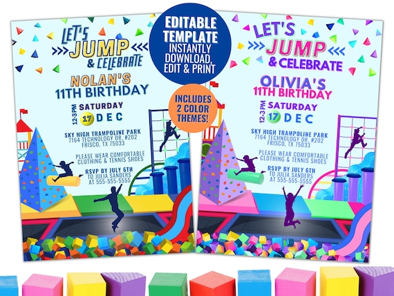 Obstacle Course Birthday Invitation, Customizable Template, Digital Download, Trampoline Park, Adventure Park, Playground