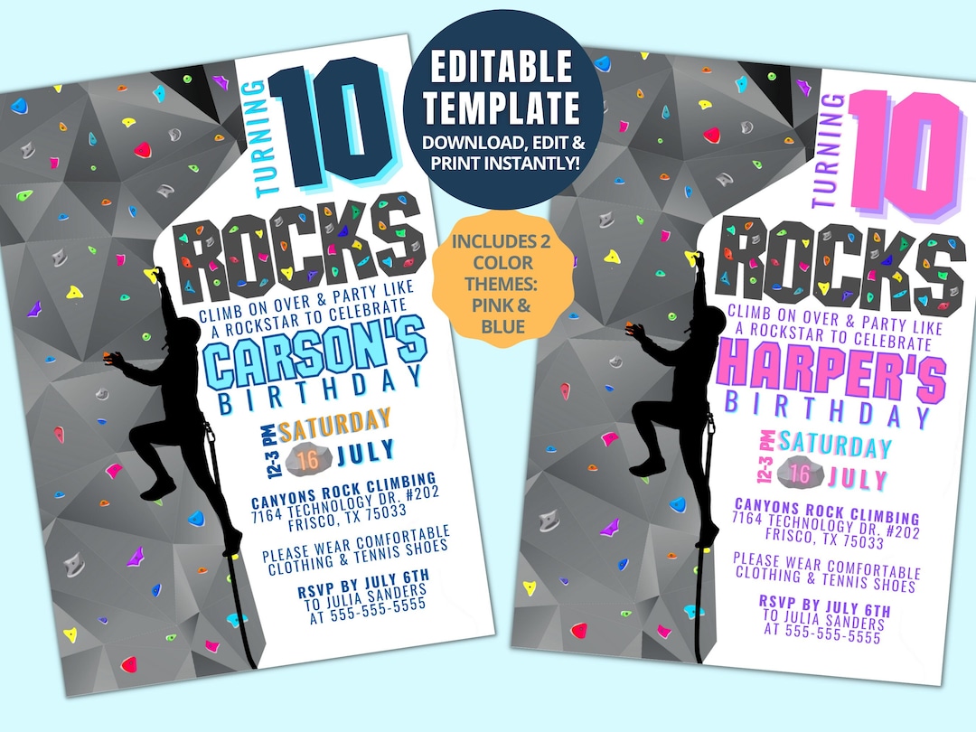 rock-climbing-birthday-party-customizable-template-includes-2-color-themes-digital-download-printable-5x7-etsy