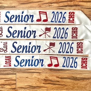 Senior sash with name and school letters