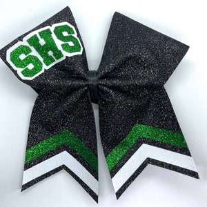 2 angle tail school letters Glitter cheer bow great for teams