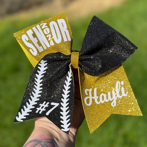 Senior softball glitter bow