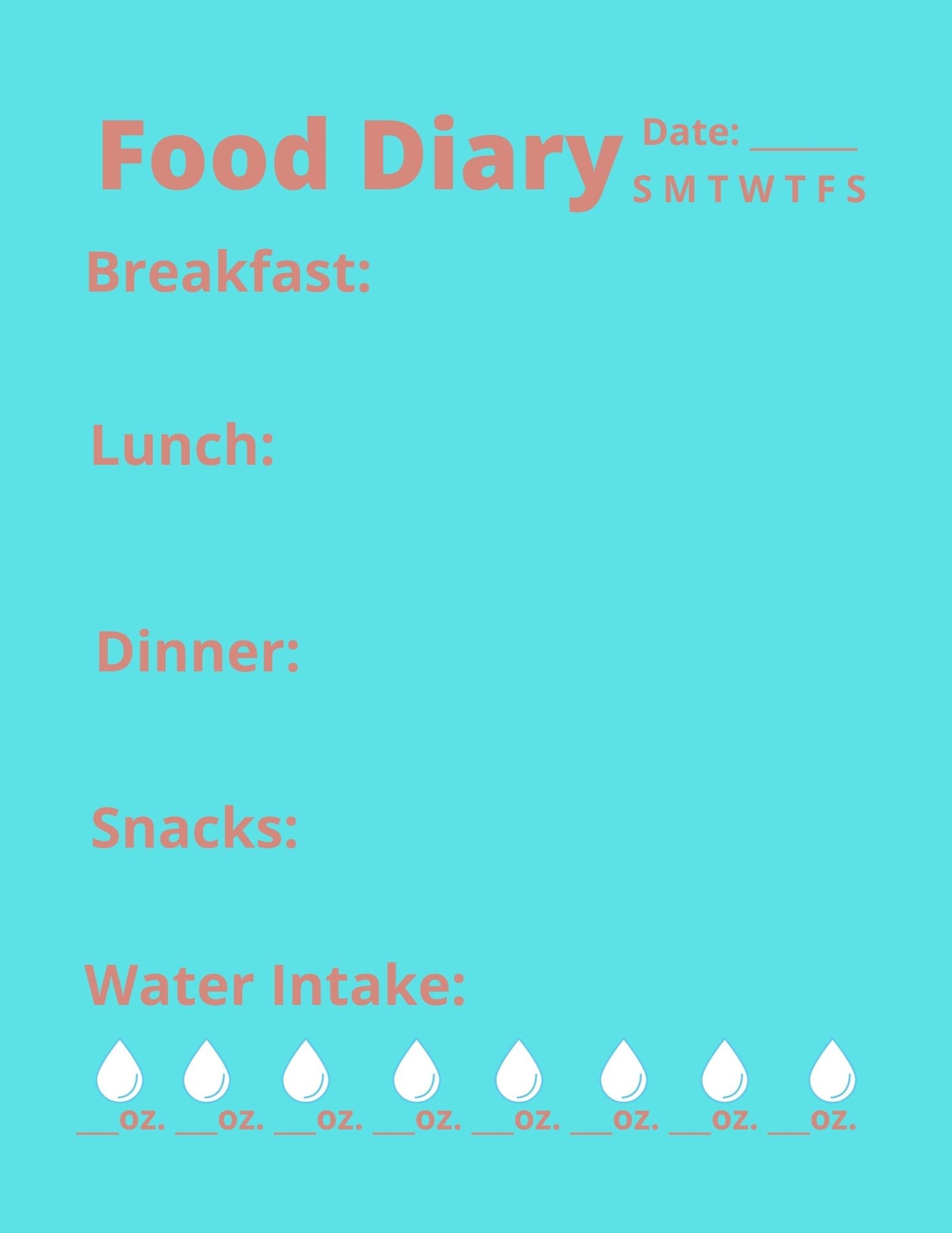 Printable Food and Exercise Log | Etsy
