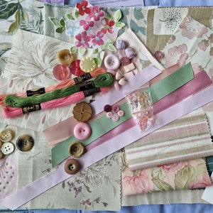 Japan Cherry Blossom Slow Stitch Kit / Mindfulness Craft Kit / Meditative / Textile Scrapbox / Junk Journalling / Fabric Scrap / Art Therapy