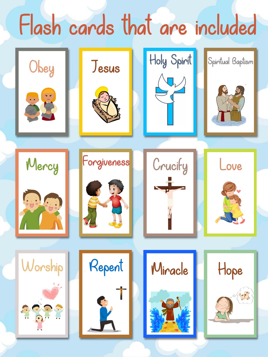 Bible Term Flashcards for Children Bible Flashcards Chrisitan Etsy