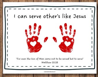 Manualidad de la servidumbre con la huella de la mano: actividad imprimible con versículos bíblicos (PDF)