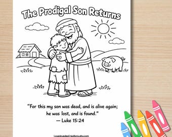 Página para colorear del versículo bíblico del hijo pródigo, Manualidad bíblica del hijo perdido en PDF