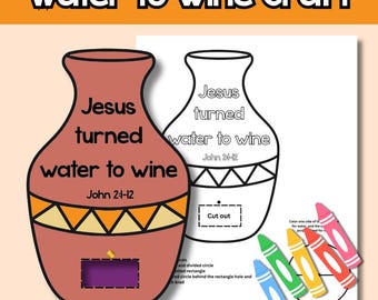 Jesus turns water to wine Bible Craft and coloring page: Sunday School Bible Printable Craft (PDF Download)