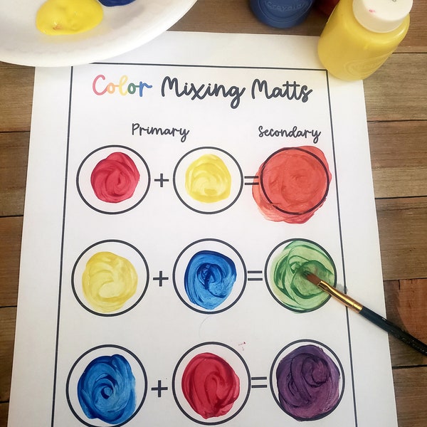 COLOR MIXING MAT, Color mixing printable,  Color mixing worksheet, Primary colors and Secondary Colors activity
