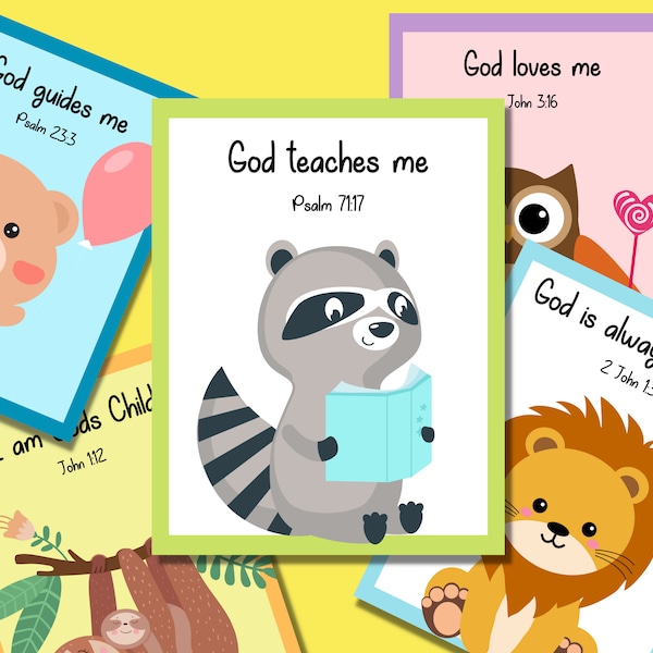 Animal Bible verse wall art for Classroom, Sunday school posters, classroom posters, Preschool posters, Sunday school decor, animal posters