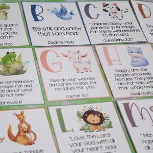 Schriftkaarten voor kinderen, alfabet Bijbelverskaarten, A-Z Schriftkaarten, Bijbelvers geheugenkaarten voor kinderen, ochtend devotionele kaarten
