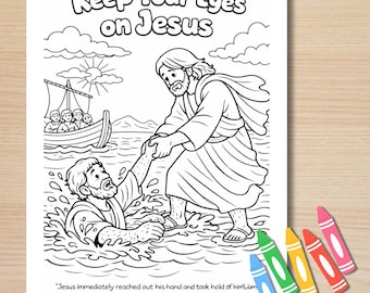 Ausmalbild „Jesus geht auf dem Wasser“ (Bibelvorlage), Bastelidee „Achte auf Jesus“ (PDF-Download)