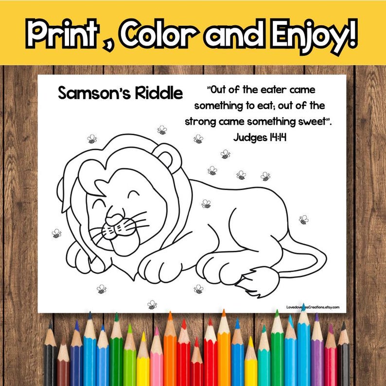 Samson Honey Riddle Samson Wedding Riddle Bible Activity, Bible Verse Coloring Page (PDF ...