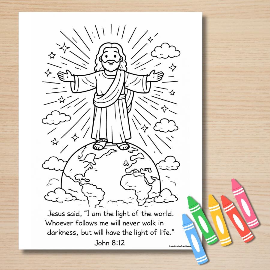 I Am the Light of the World Coloring Page, John 8:12 Coloring Page for ...