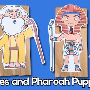 Moses and Pharoah Paper Bag Puppets, Moses and Pharoah Craft, 10 Plagues of Egypt Craft, Moses and Pharoah Coloring Page, Bible Puppets