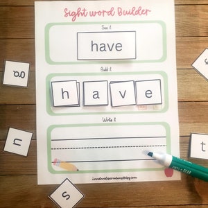 Sight Word Builder, Sight Word Practice,  Spelling game, Kindergarten Spelling Activity, Word Builder, Phonics worksheets