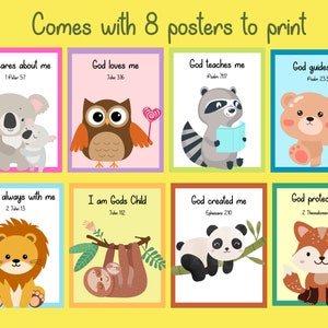 Animal Bible Verse Wall Art for Classroom, Sunday School Posters