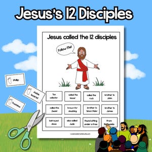 Jesus chooses 12 Disciples Bible Printable, 12 Disciples Matching Worksheet PDF