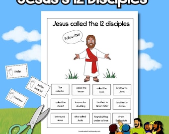 Jesus escolhe 12 discípulos - Bíblia para imprimir, Folha de exercícios de correspondência dos 12 discípulos (PDF)
