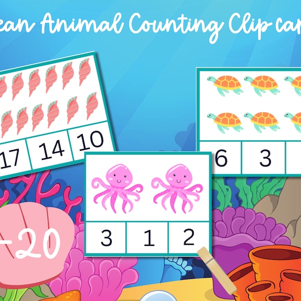 Ocean Themed Counting Clip cards 1-20,Ocean themed counting clip cards, counting worksheets, Fine Motor Activity for Prek, Ocean activity