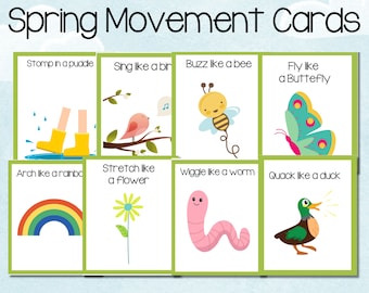 Cartões de Movimento e Sons da Primavera, Atividade de Primavera para Educação Infantil e Jardim de Infância, Cartões de Movimento da Primavera, Atividade de Coordenação Motora Ampla, Atividade de Primavera