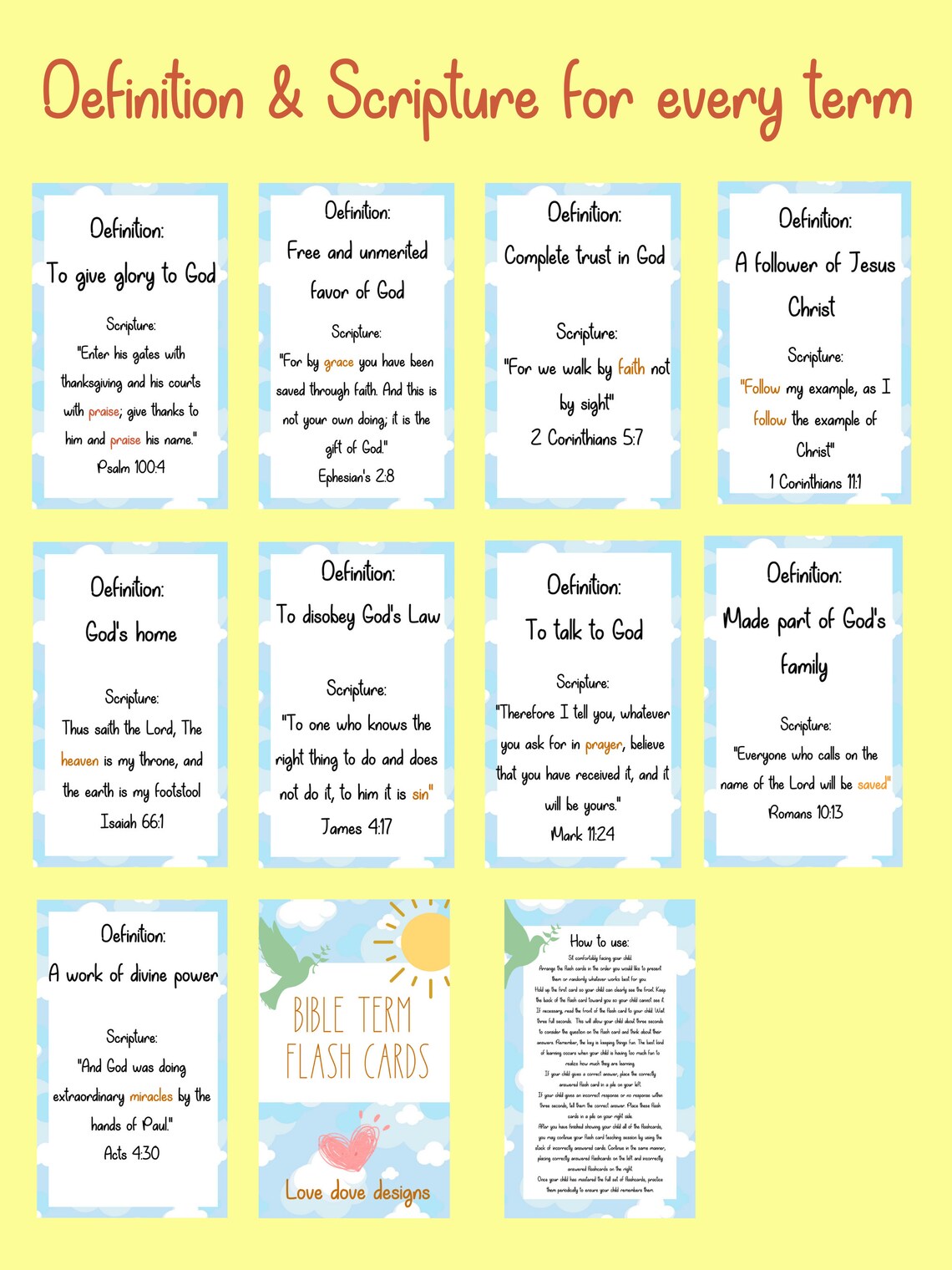 Bible Term Flashcards for Children Bible Flashcards Chrisitan Etsy