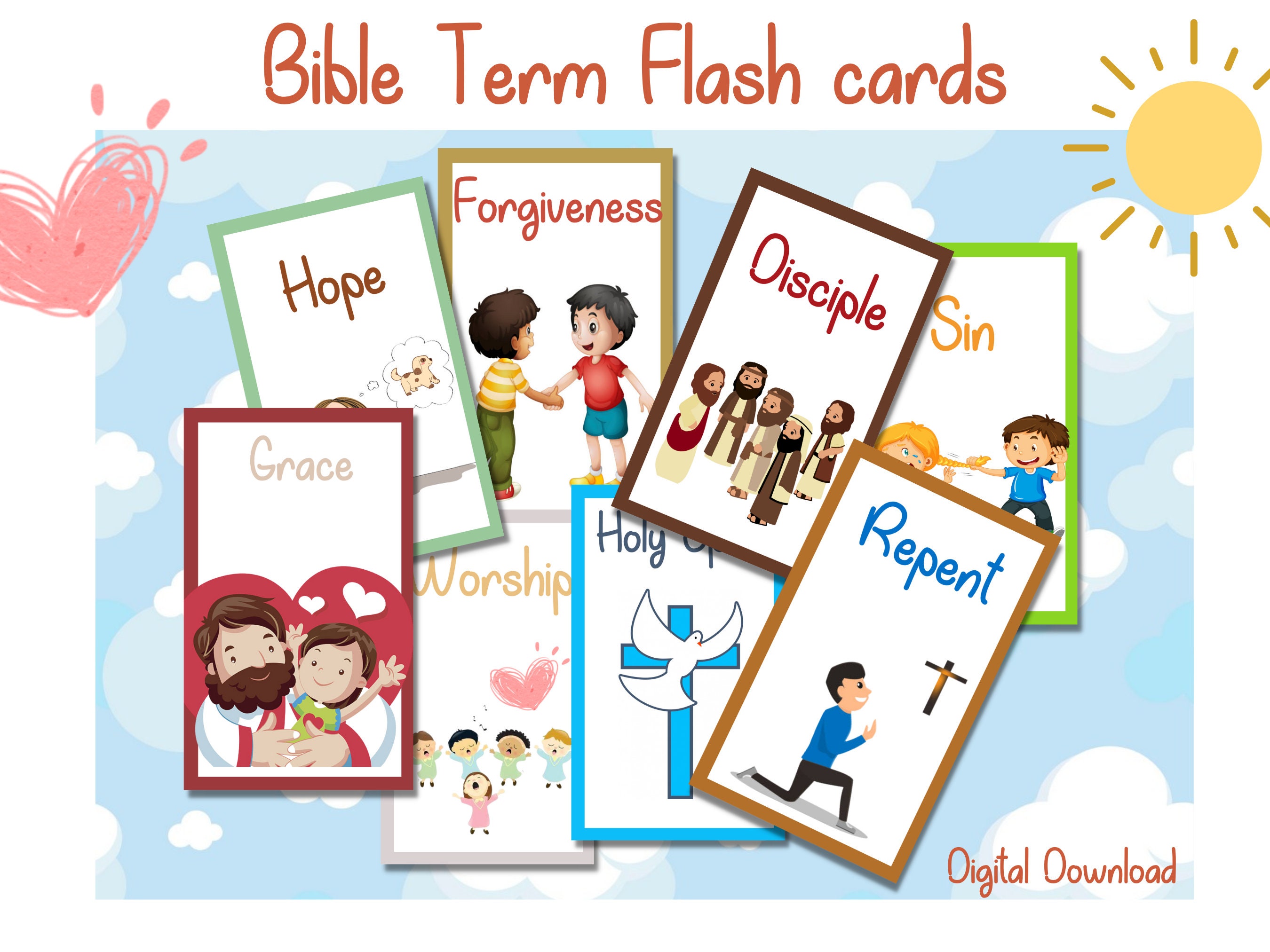 Bible Term Flashcards for Children Bible Flashcards, Chrisitan Learning