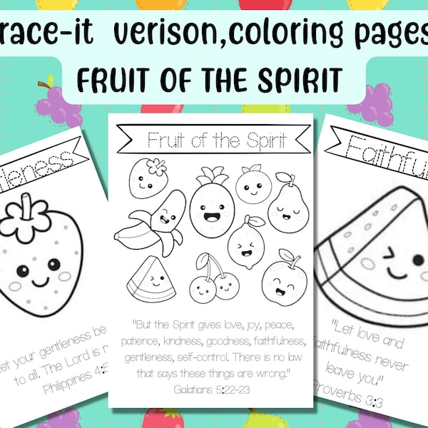 Fruit of the Spirit trace and color pages,Sunday School activities, fruit of the spirit, coloring pages for children