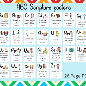 ABC Bibelstelle Poster, Alphabet Schriftstelle Poster, Vorschule-Kindergarten Phonics, Sonntagsschule Dekor, Klassenzimmer Poster