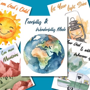Watercolor Bible Verse Wall Art Sunday School Posters for Children&#39;s Classroom