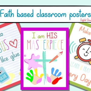 Pósters de arte mural basados en la fe para el aula infantil, pósteres para la escuela dominical, pósteres para el aula, pósteres para el aula infantil, decoración de la escuela dominical