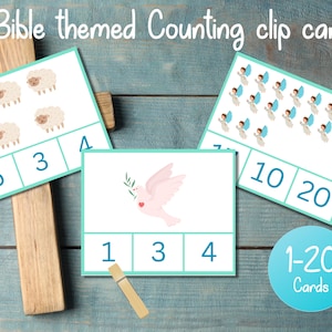 Large counting clip cards 1-20, Bible themed counting clip cards, counting worksheets, Montessori worksheets, Bible themed activity for prek