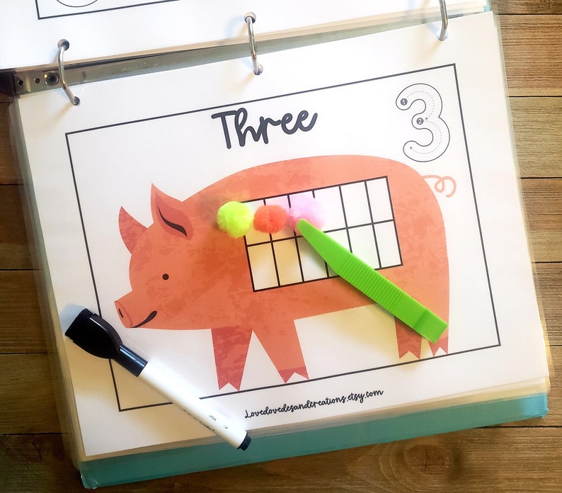 FINE MOTOR Pom Pom Counting & Tracing Set 110printed and Shipped Farm