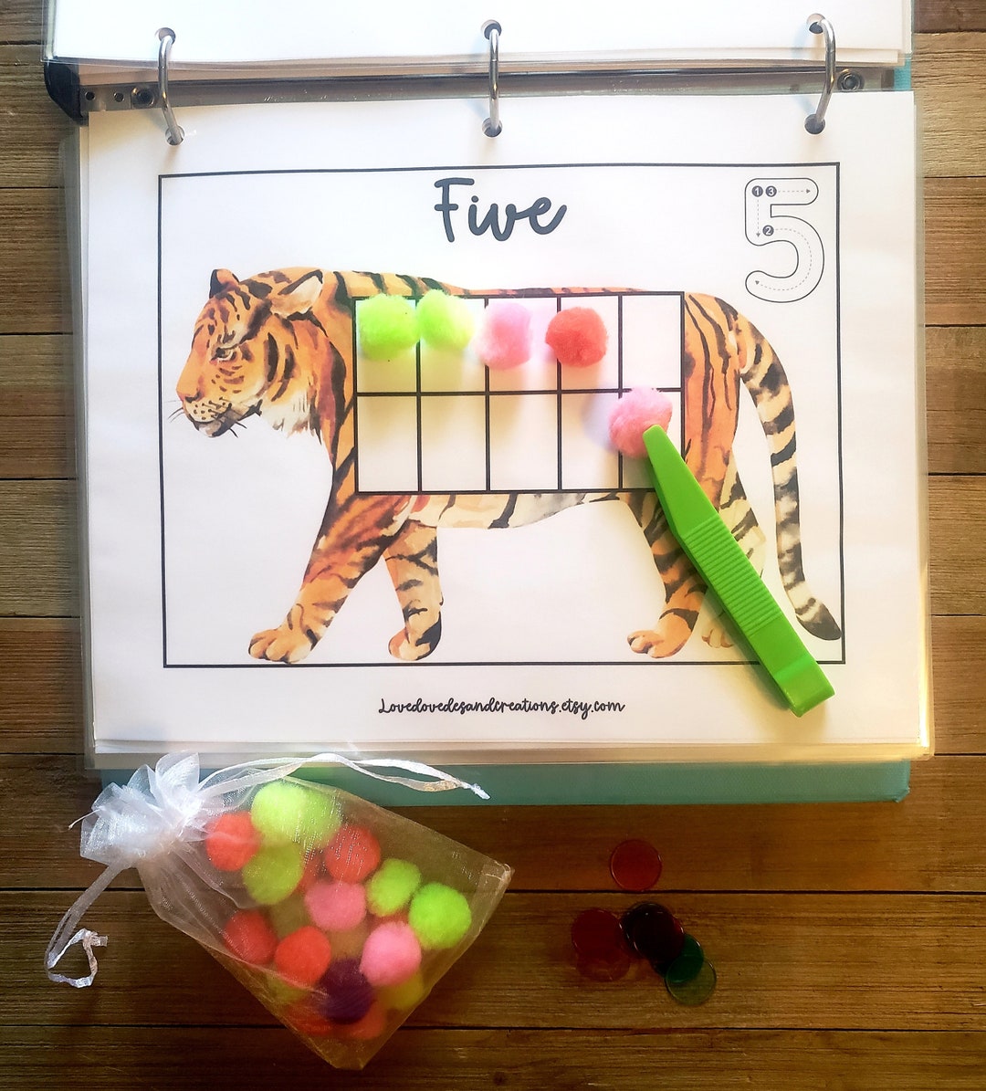 FINE MOTOR Pom Pom Counting & Tracing Set 110printed and Shipped Zoo