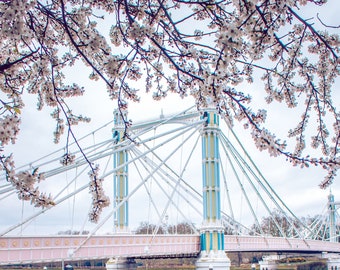 ロンドンの写真プリント、桜が咲くアルバーツ橋、ファインアート写真、ウォールアート