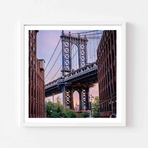 New York Photography wydruk 5x5, wschód słońca z mostem Manhattan, Dumbo, Fine Art Photography, Wall Art