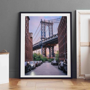 Wydruk fotografii Nowego Jorku, wschód słońca z mostem Manhattan, Dumbo, Fotografia artystyczna, Sztuka ścienna