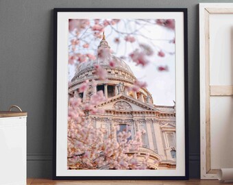 London Photography print, St Paul's Cathedral cherry blossoms season, London street , Fine Art Photography, Wall Art