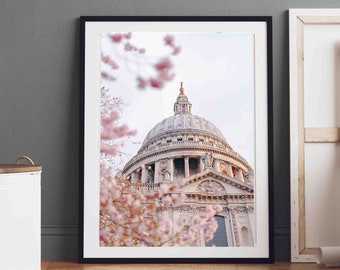 London Photography print, St Paul's Cathedral cherry blossoms, London street , Fine Art Photography, Wall Art