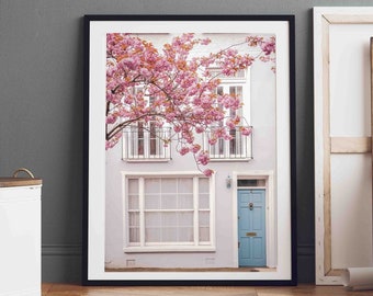 ロンドンの写真プリント、桜の家、ロンドンの春、ファインアート写真、ウォールアート