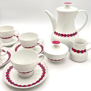 Vintage Thomas Porcelain Rotunda Pink Dot Coffee Tea Set | Service for 4 | Rosenthal Germany Designer Tapio Wirkkala | Mid-Century Porcelain