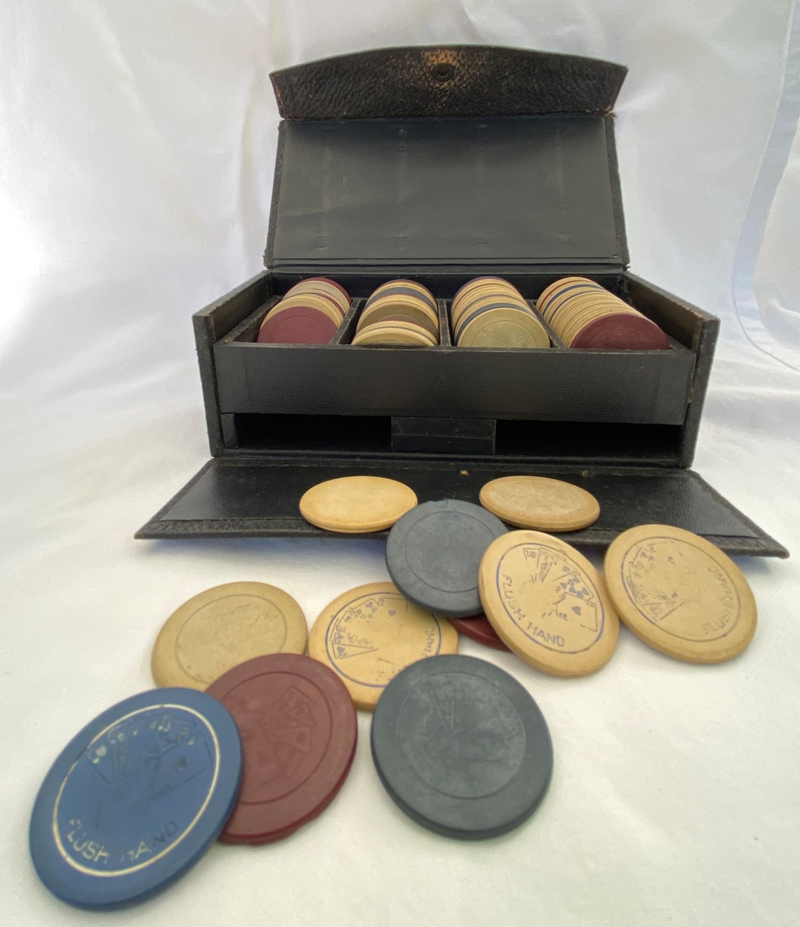 Antique Clay Poker Chips With Leather Case Etsy
