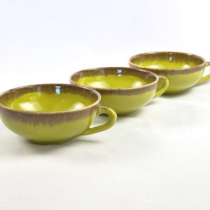 Mid Century Brock Desert Mist Green Cups  -Chartreuse Drip Glaze - California Pottery