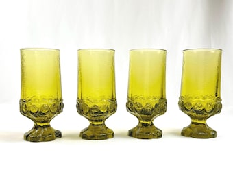 Vintage Tiffin Franciscan Madeira Citron Green Ice Tea Glasses - Set of 4 - Mid Century Modern Barware Glassware