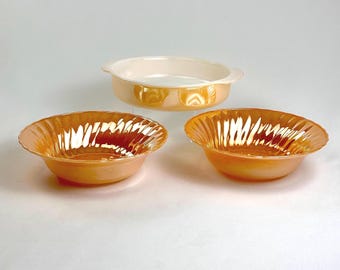 Vintage Fire King Peach Lustre Bowl Set: Mid-century Anchor
