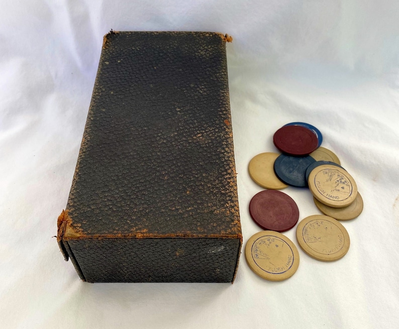 Antique Clay Poker Chips With Leather Case Etsy