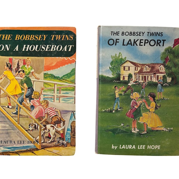 Vintage Bobbsey Twins Books / Set of 2 / The Bobbsey Twins on a Houseboat and Bobbsey Twins of Lakeport / Hardcover, Laura Lee Hope, 1950-60