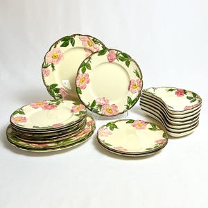 Vintage Franciscan Pottery Desert Rose USA Dinnerware: Luncheon Plates, Dessert/Pie Coupe Plates